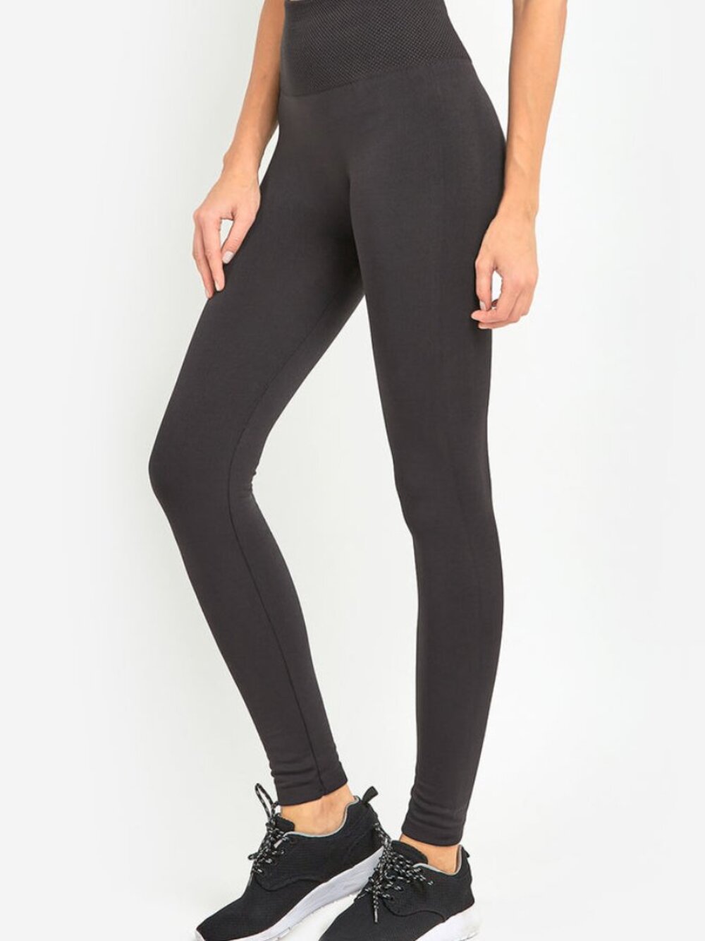 Sofra Charcoal High-Waist Fleece-Lined Leggings Free Size - Picture 2 of 2